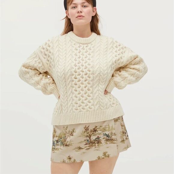 Hill House Kennedy Wool Cable Knit Sweater Ivory Plus Sz  XXL Fisherman Classic - Picture 1 of 14